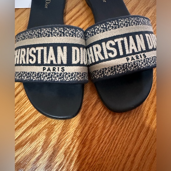 Dior Dway Deep Blue Embroidered Cotton slides - Picture 2 of 9